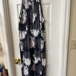 LOFT Anne Taylor Navy and White Floral Dress